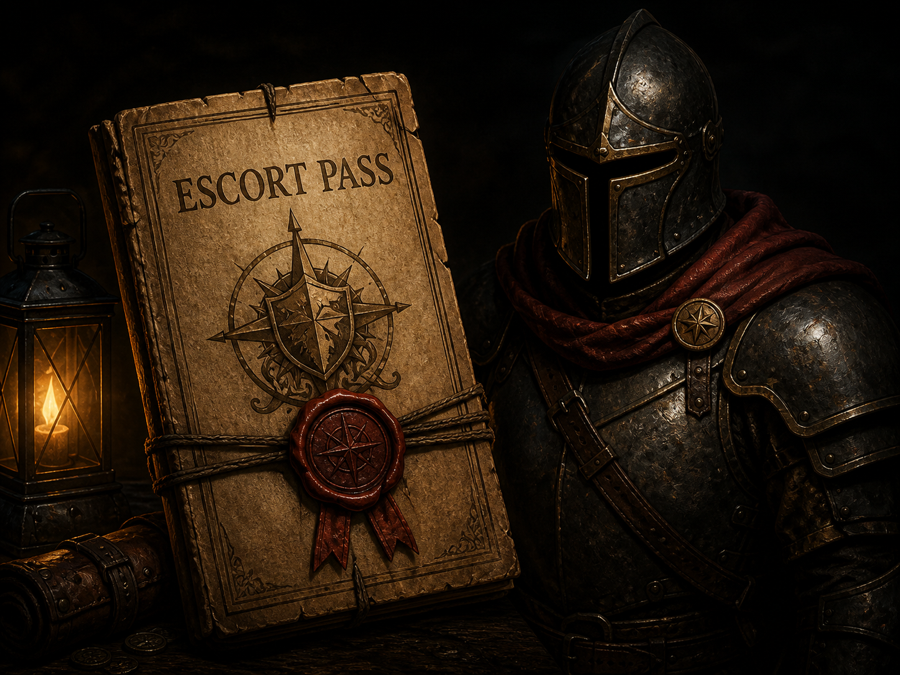 Sealed Escort Pass beside an armored town escort